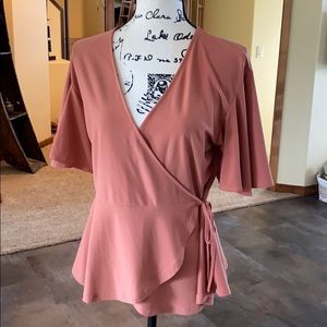 Leith Orange Wrap Blouse